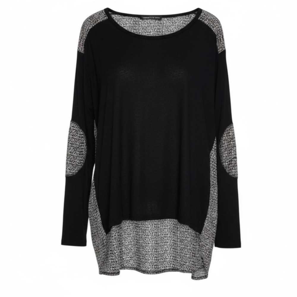 happening in the present Long Sleeve Patch Elbow Semi Sheer Soft High Low Top